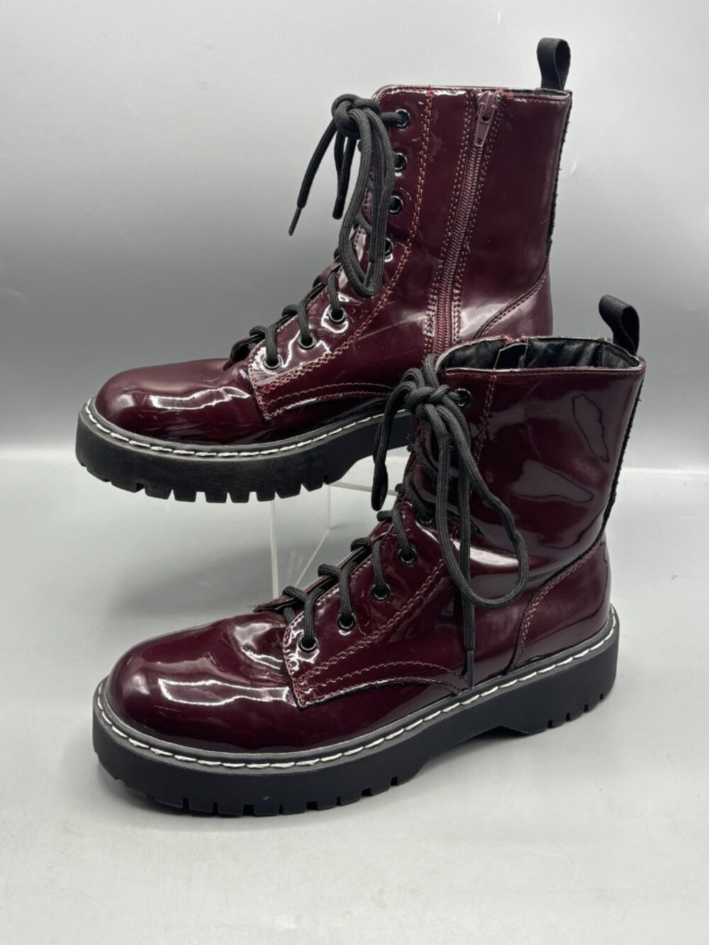 Sincerely Jules Harley Combat Boots Women's 8.5 Burgundy Leather Rugged Lug Sole